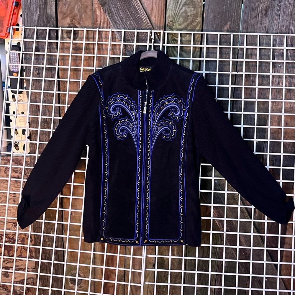 Bob Mackie Black Jacket with Blue Embroidery